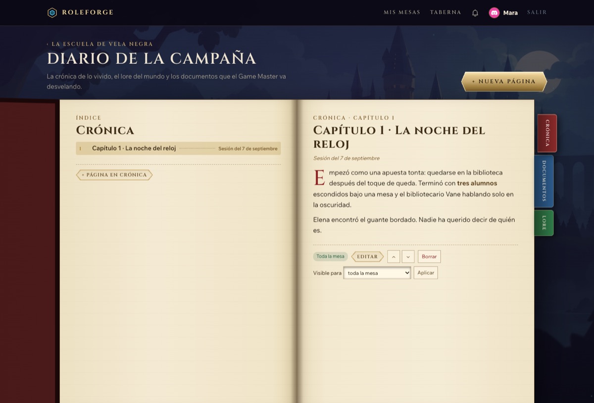 Diario de la campaña con sus secciones