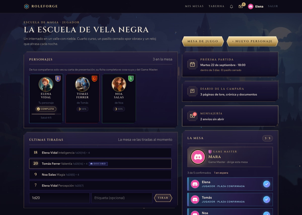 La pantalla de la mesa vista por un jugador