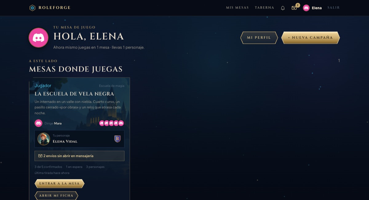 Pantalla Mis mesas con una campaña